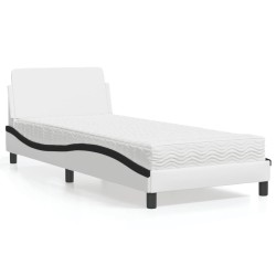 Bett mit Matratze Weiß und Schwarz 90x200 cm Kunstleder